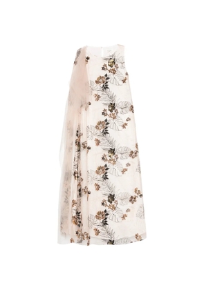 PSOPHIA floral-embroidered midi dress - Neutrals