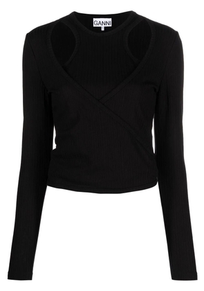 GANNI ribbed jersey wrap blouse - Black