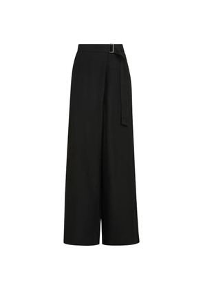 Brunello Cucinelli Viscose and linen fluid twill sartorial wrap trousers with monili - Black