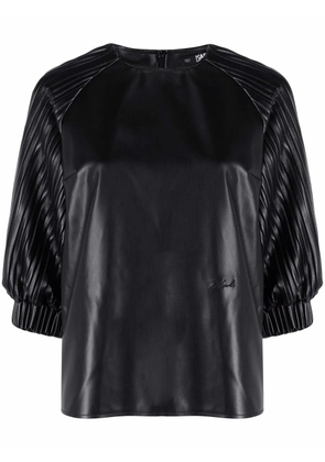 Karl Lagerfeld vegan leather pleated-sleeve top - Black