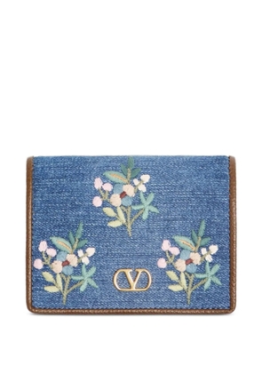 Valentino Garavani VLogo Signature wallet in denim with floral embroidery - Blue