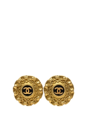 CHANEL Pre-Owned 1995 CC Gold Plated Resin Chain Round Clip On Earrings costume earrings - Black