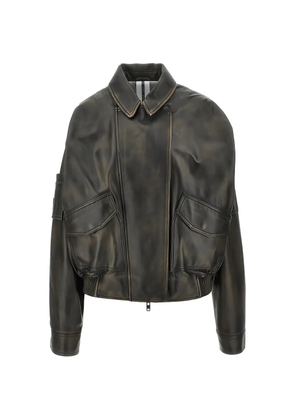 Sword zip-up leather jacket - Black