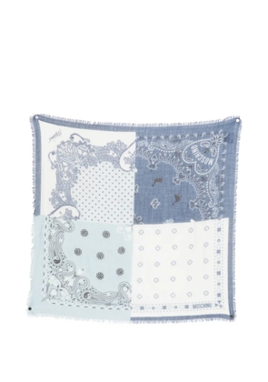 Moschino patchwork fringed scarf - Blue