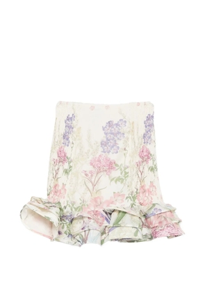 Charo Ruiz Ibiza Turma ruffled-hem floral mini skirt - Neutrals