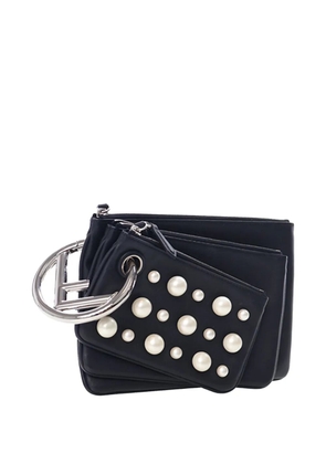 Fendi Pre-Owned 2000-2026 Leather Pearl Studded Triplette clutch bag - Black