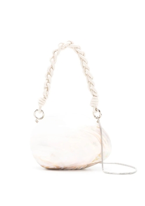 Isla oval-design braided-strap shoulder bag - White
