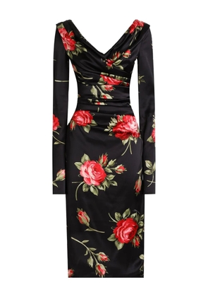 Dolce & Gabbana floral long-sleeved midi dress - Black