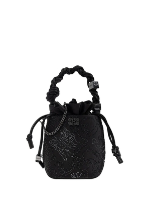 GANNI Bou braided-handle crystal-embellished bucket bag - Black