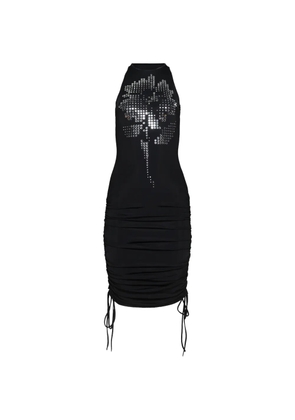 David Koma mirrored flower ruched dress - Black