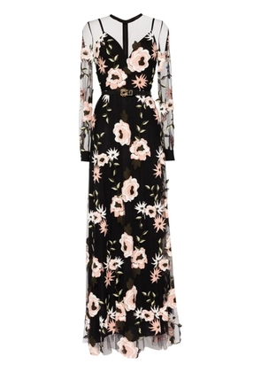 Elie Saab floral-embroidered tulle dress - Black
