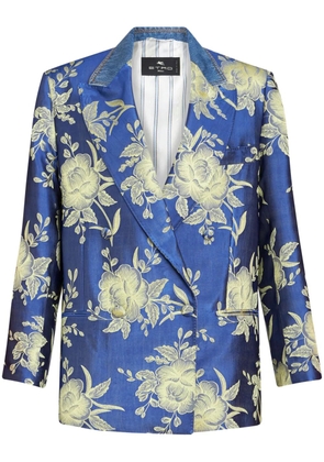 ETRO floral-jacquard double-breastred blazer - Blue