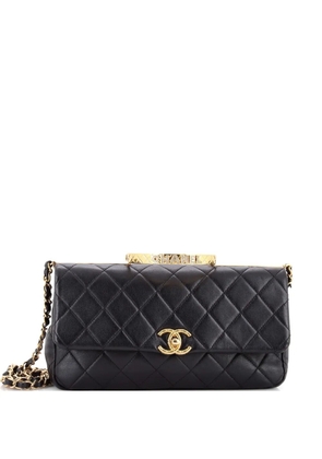 CHANEL Pre-Owned Logo Quilted Metal Top Handle Flap Bag Quilted Lambskin with Metal and Crystals East West satchel - Black