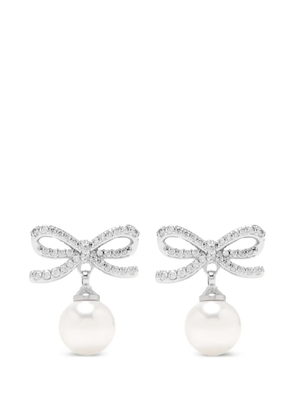 Self-Portrait bow pearl earrings - Silver