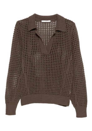 3311 openwork polo-collar knitted top - Brown