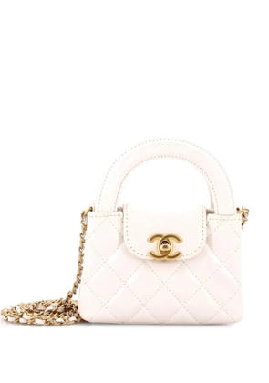 CHANEL Pre-Owned Kelly Top Handle Shopping Bag Quilted Shiny Aged Calfskin Nano crossbody bag - White