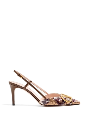 Valentino Garavani VLogo Signature slingback pumps with animalier-embroidery 80mm - Brown