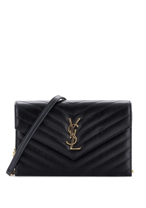 Saint Laurent Pre-Owned Classic Monogram Wallet on Chain Matelasse Chevron Leather Small crossbody bag - Black