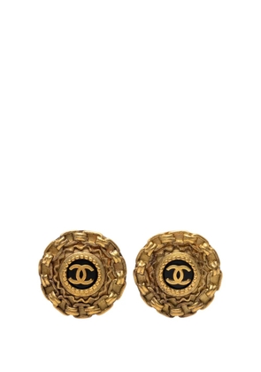 CHANEL Pre-Owned 1994 Gold Plated Resin CC Chain Round Clip On Earrings costume earrings - Black
