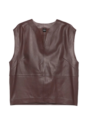 BOSS Suna V-neck leather top - Brown