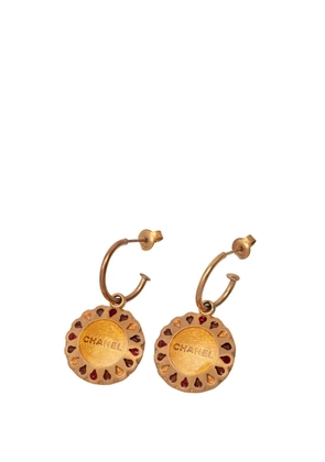 CHANEL Pre-Owned 1999 Gold Plated Enamel Logo Round Scalloped Swing Push Back Earrings costume earrings