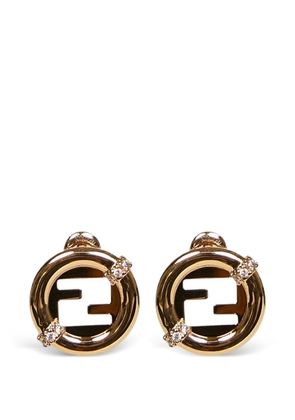 FENDI logo stud crystal earrings - Gold