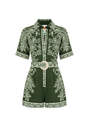 FARM Rio floral-print belted playsuit - Green