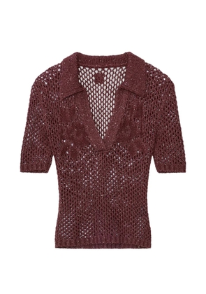 AMIRI floral crochet polo top - Brown