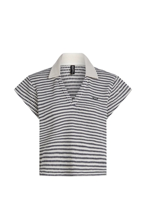 Karl Lagerfeld sheer crochet striped polo top - White