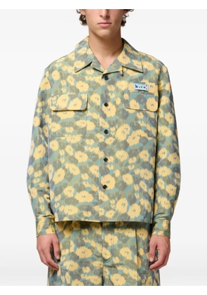 Marni floral-print logo-patch shirt - Blue