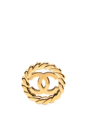 CHANEL Pre-Owned 1980-1990 Gold Plated CC Round Mirror Brooch costume brooch