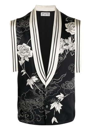 Saint Laurent floral embroidered silk waistcoat - Black