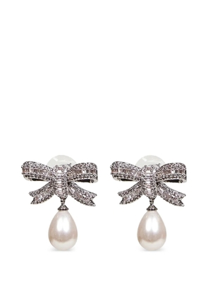 Self-Portrait bow crystal earrings - Silver