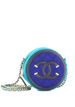 CHANEL Pre-Owned Filigree Round Clutch with Chain Quilted Jersey with Lambskin Mini crossbody bag - Blue
