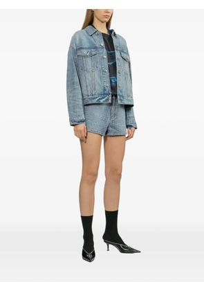 Self-Portrait rhinestone denim shorts - Blue