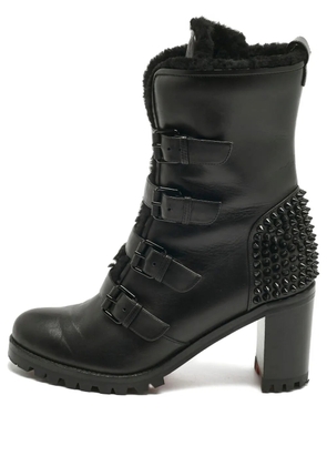 Christian Louboutin Pre-Owned shearling buckled ankle boots - Black