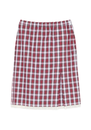 Nº21 check-pattern lace-trim midi skirt - Red