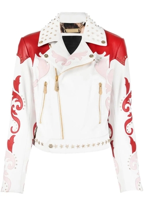Philipp Plein cowboy intarsia leather jacket - White