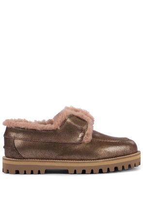 Le Silla Yacht shearling-trim leather loafers - Brown