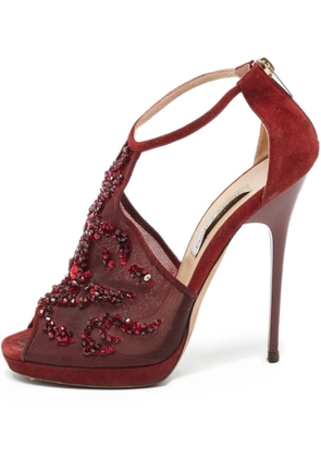 Jimmy Choo Pre-Owned 125mm beaded heeled sandals - Red