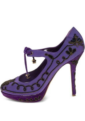 Christian Dior Pre-Owned 135mm embroidered platform pumps - Purple