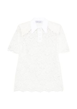 Rowen Rose lace collar polo shirt - White