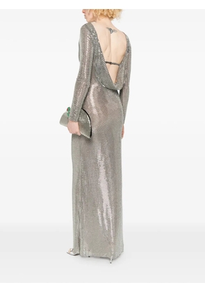 Self-Portrait long-sleeve embellished maxi dress - Silver