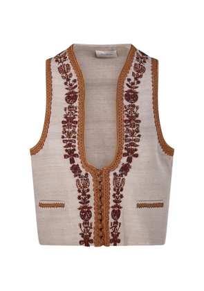 INTO THE EAST embroidered sleeveless waistcoat - Neutrals