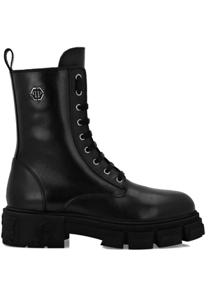 Philipp Plein Hexagon-logo leather boots - Black