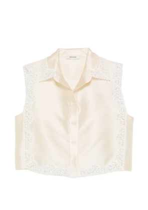 SANDRO lace-panel shirt - Neutrals