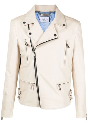 Philipp Plein Gothic Plein leather biker jacket - Neutrals