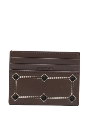 ETRO embroidered leather cardholder - Brown
