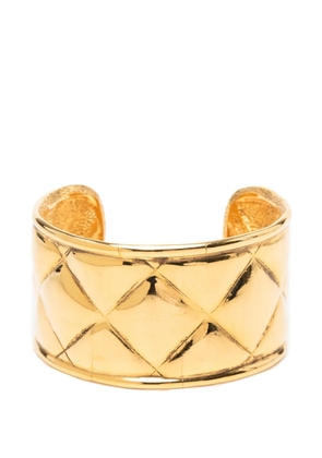 CHANEL Pre-Owned 1970-1980 CC Gold Plated Quilted Cuff Bracelet costume bracelet