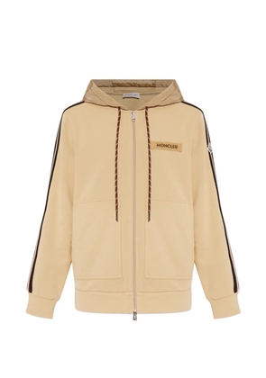 Moncler striped logo-detail zip-up cotton hoodie - Neutrals